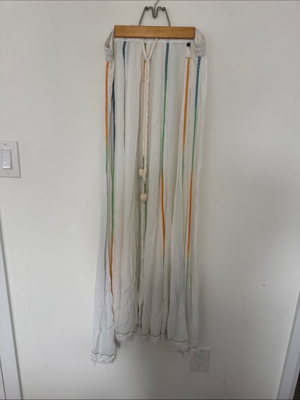 ZL Europe Bohemian White Maxi Skirt with Colorful Vertical Stripes